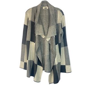 SW101 Cage Gray Striped Checkered Waterfall Cardigan Size Small
